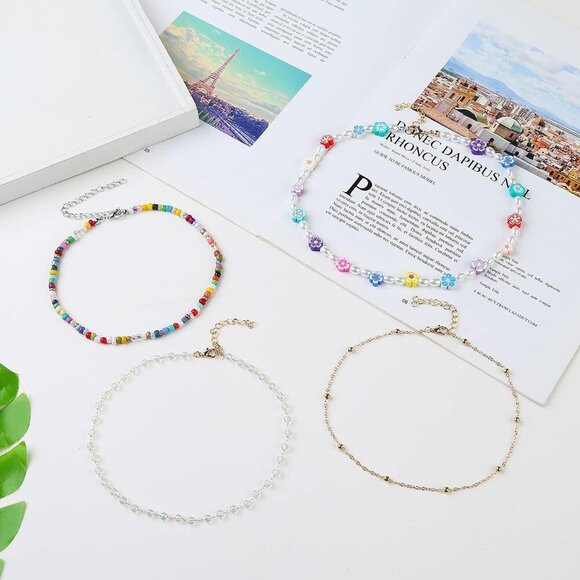 4-12 Pieces Beaded Choker Necklaces for Women Boho Seed Bead Choker Set Hawaiian - Picture 7 of 7